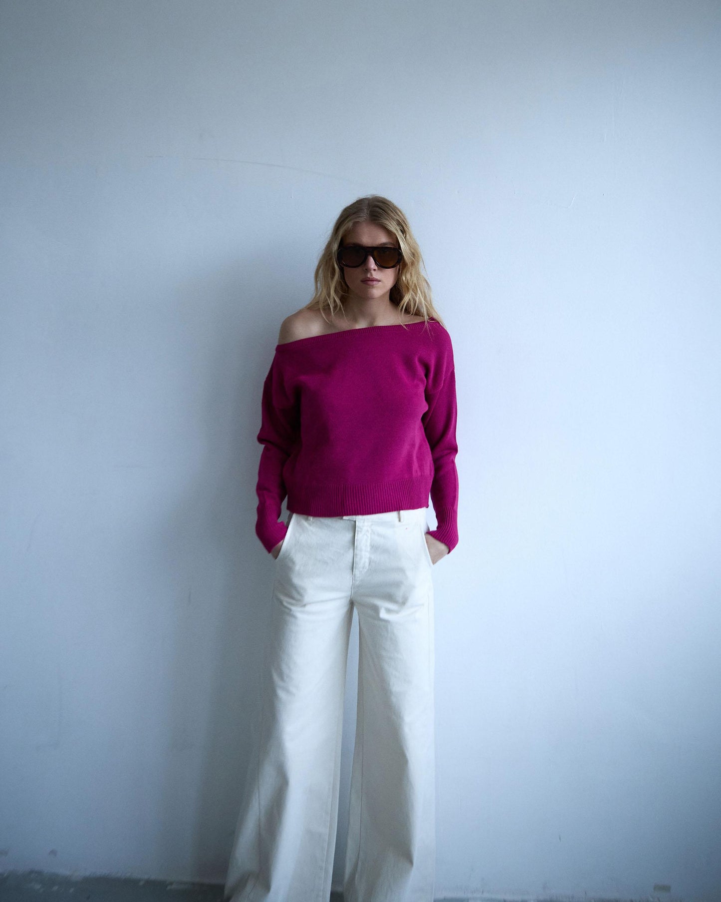 Jersey Cuello Asimétrico Fucsia