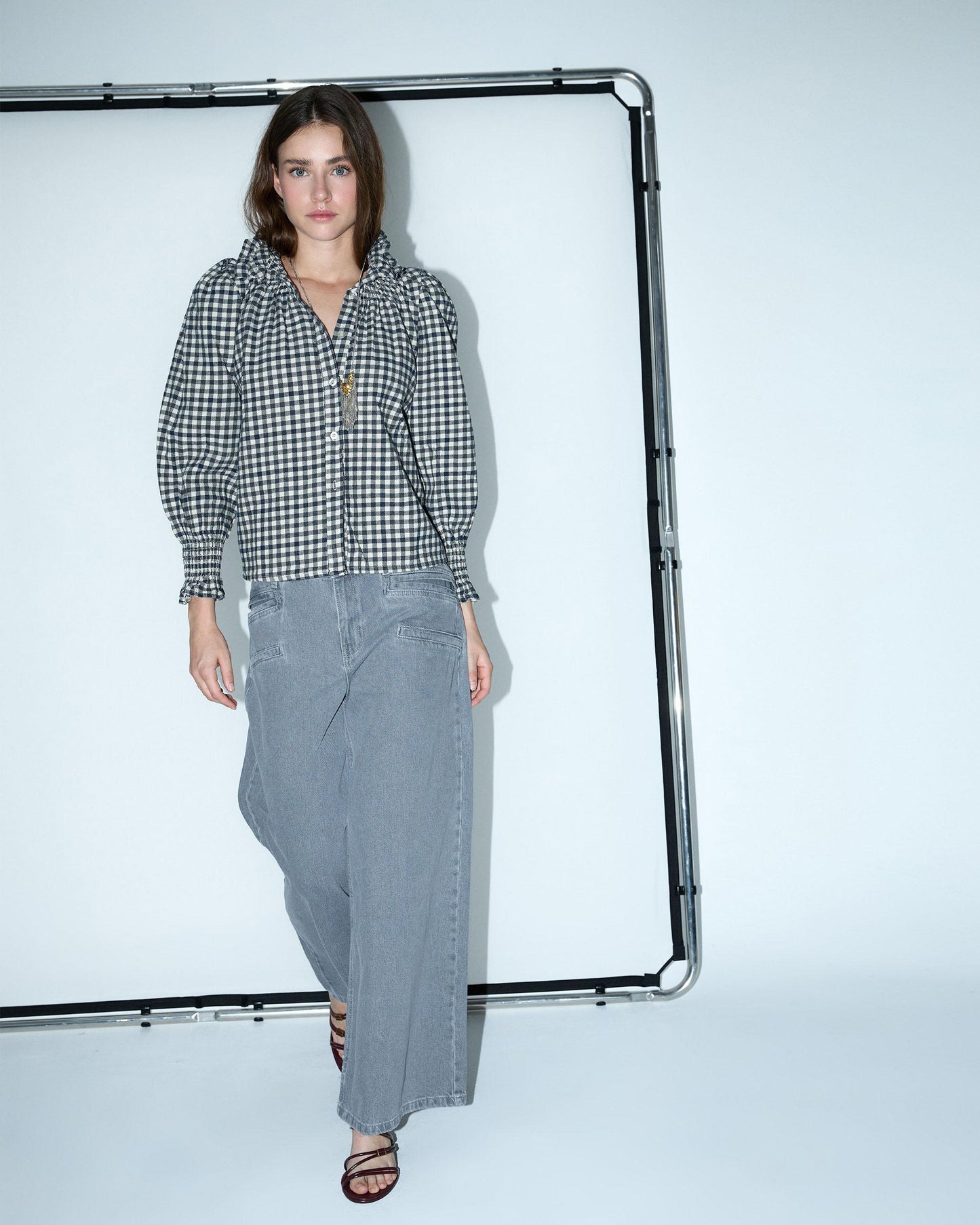 Black Gingham High Neck Blouse