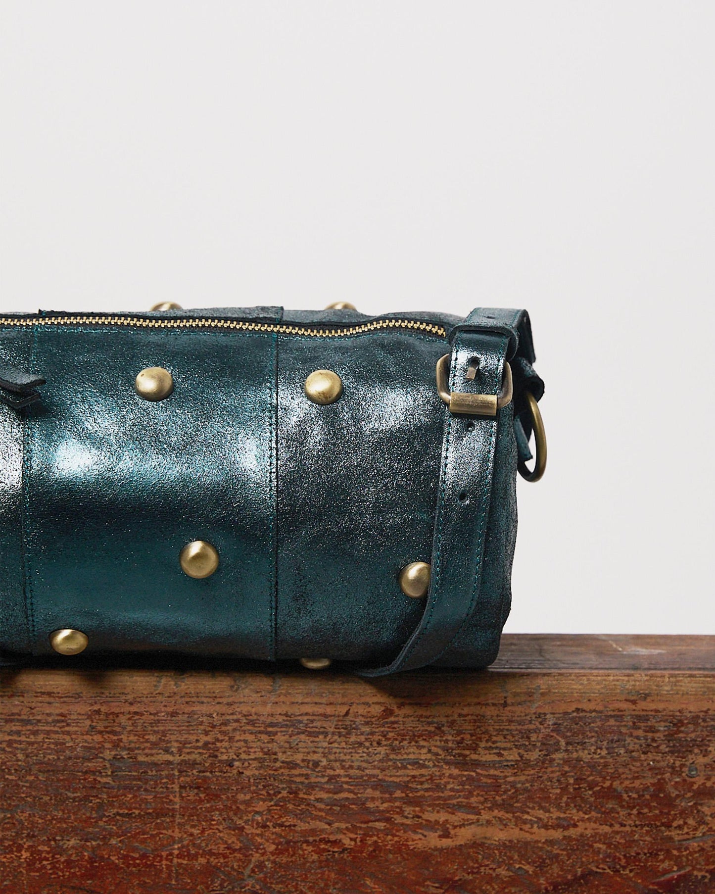 Mini Studded Leather Bag in Petrol Gloss