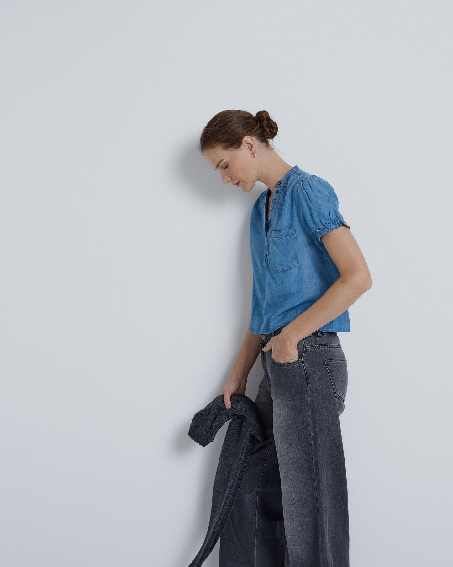 Blusa Jeans Manga Curta Azul