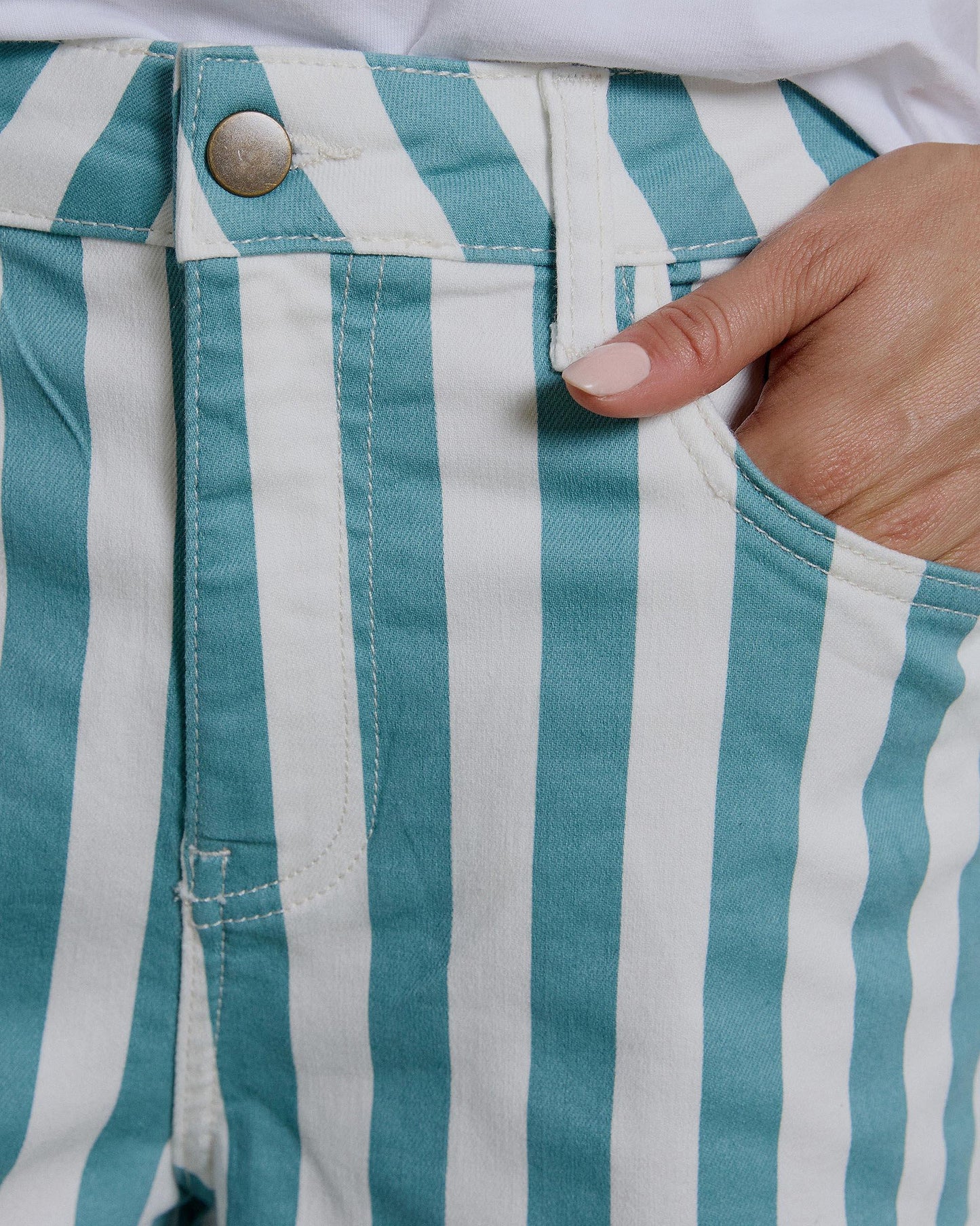 Wide Stripe Petrol Jeans