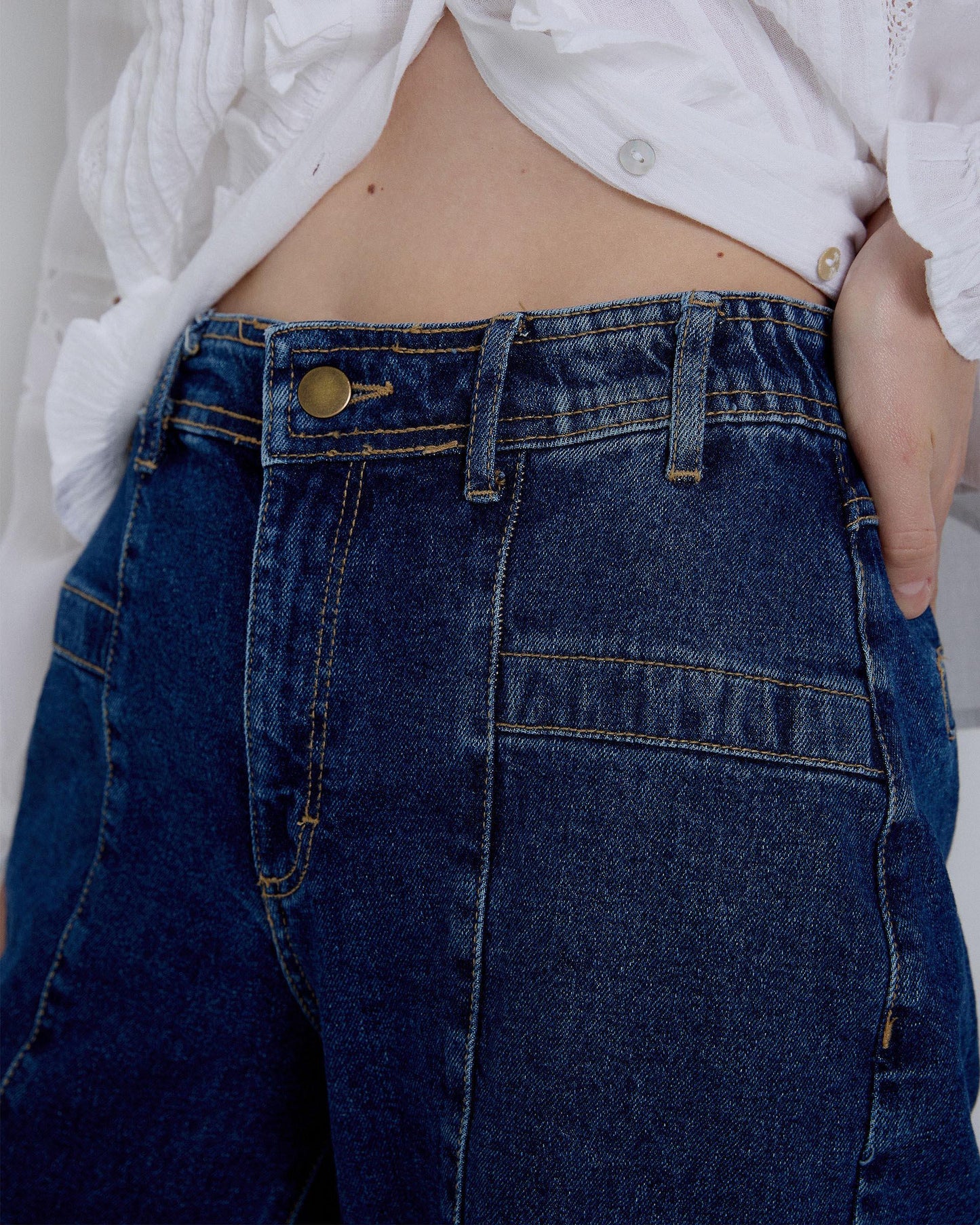 Dark Blue Elastic Waist Jeans