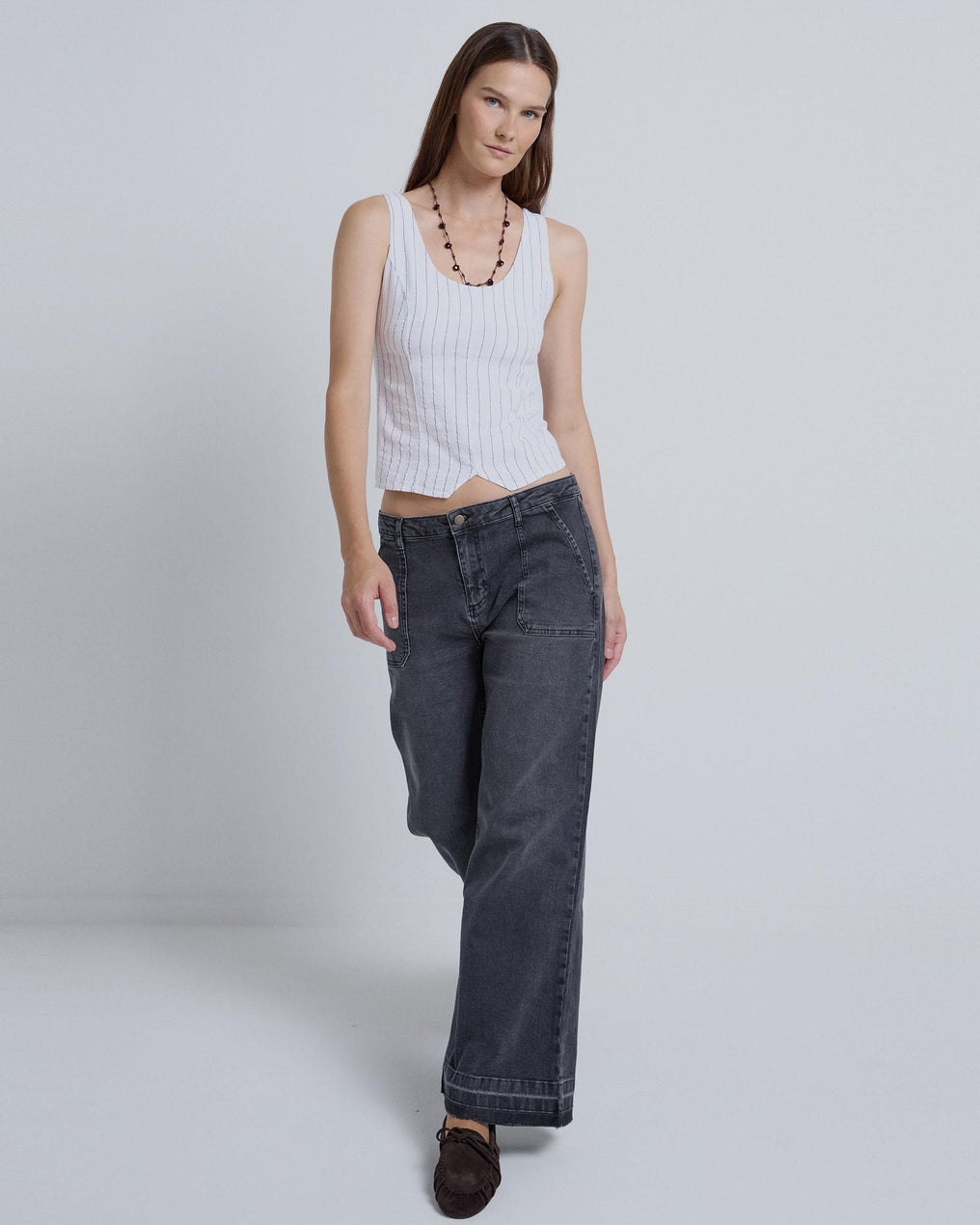 White Corset Striped Top