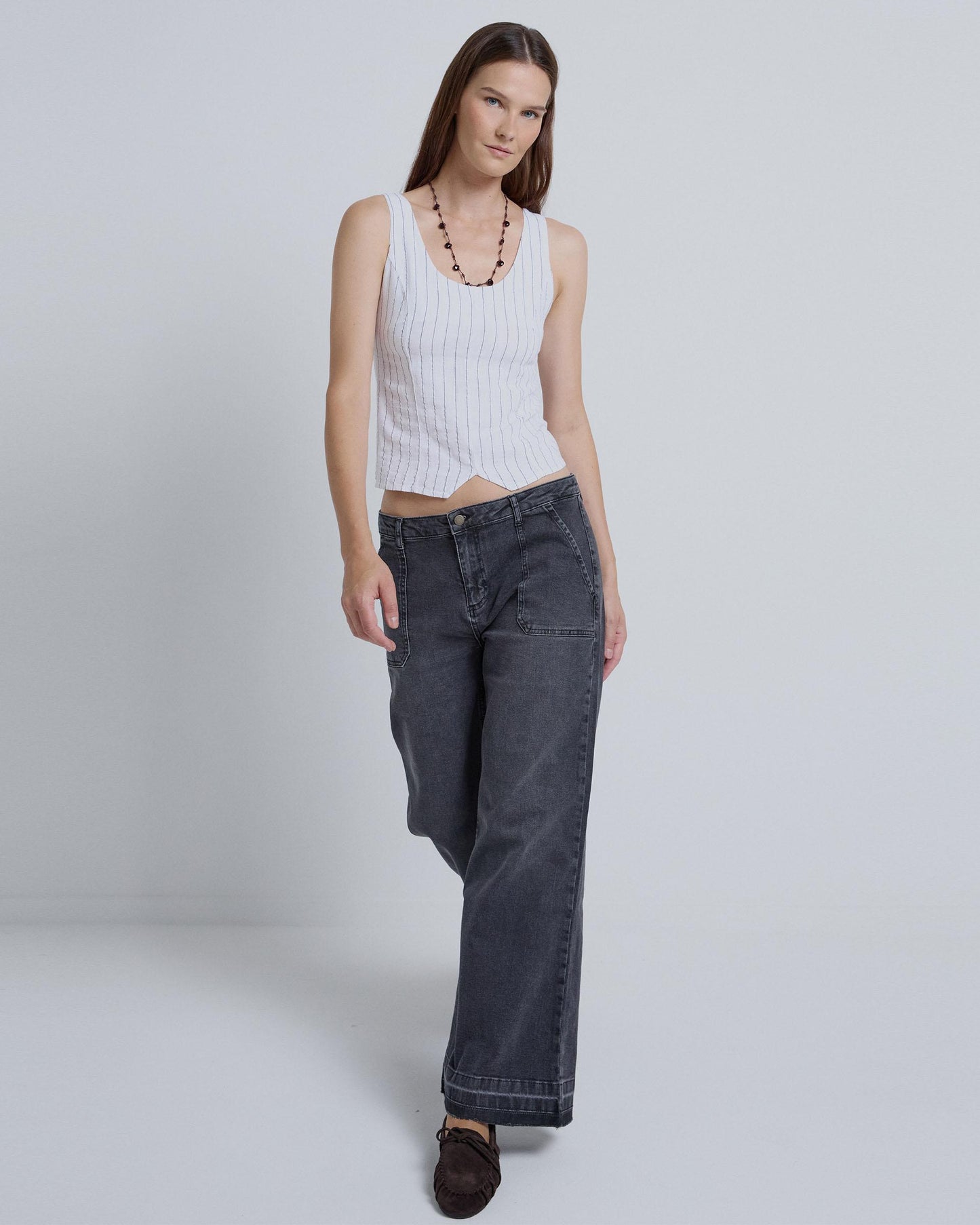 White Corset Striped Top