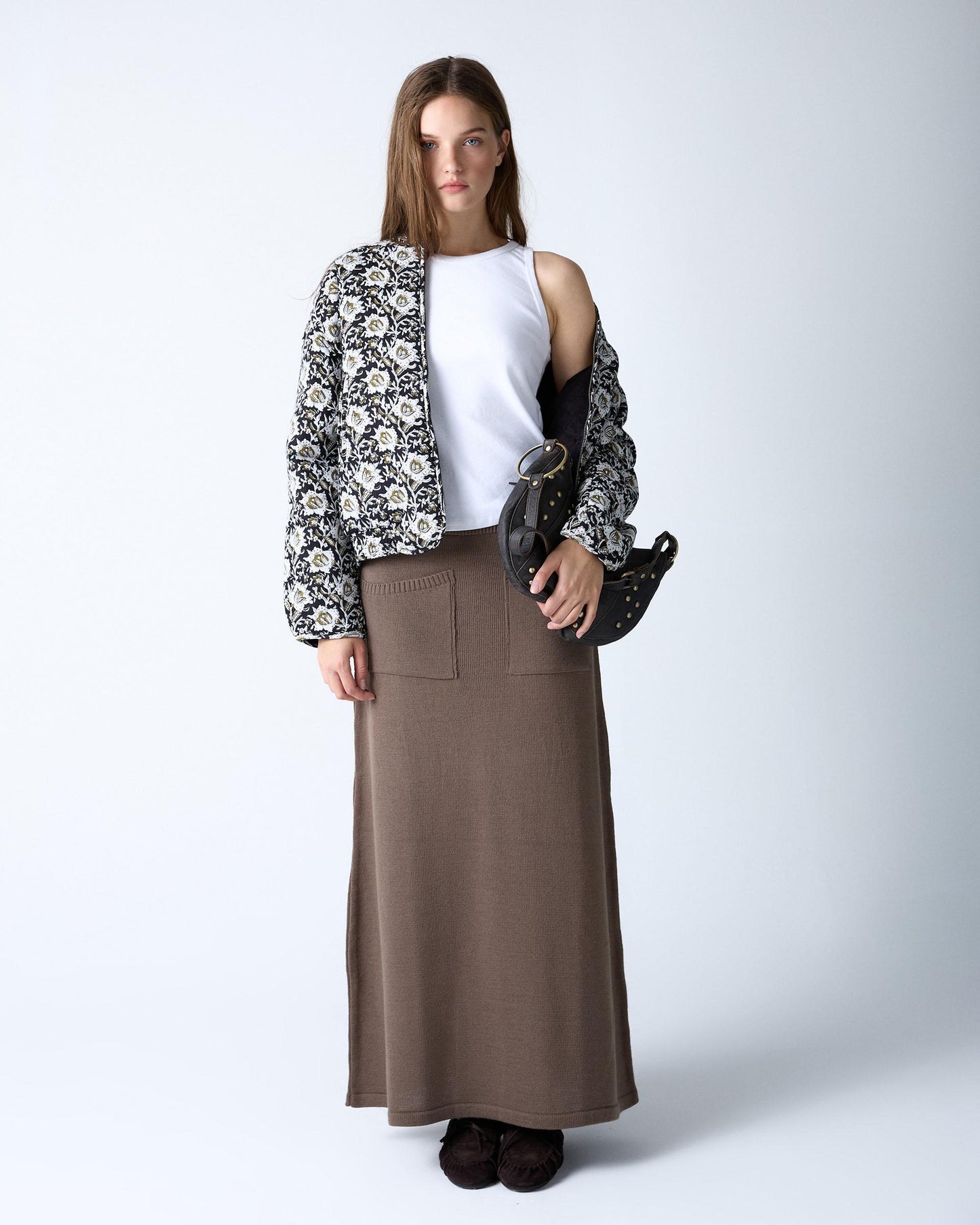 Taupe Knit Skirt with Pockets