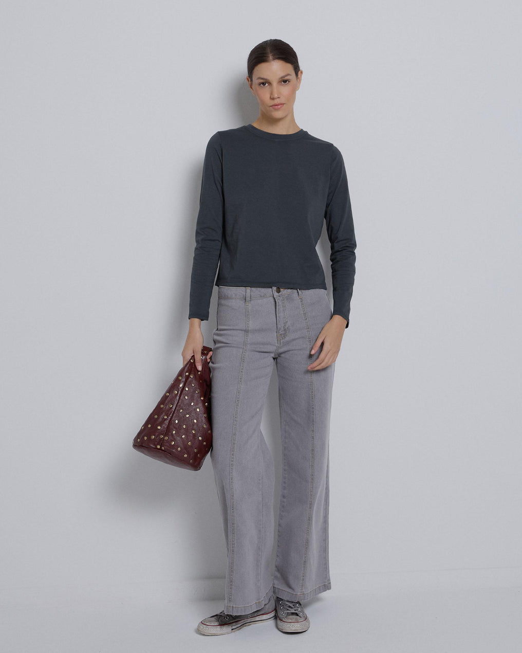 Basic Long Sleeve Gray T-Shirt