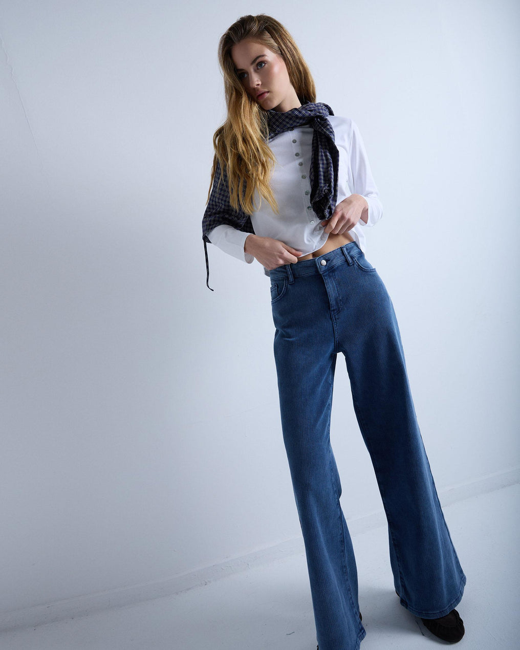 Blue Wide Leg Corduroy Trousers
