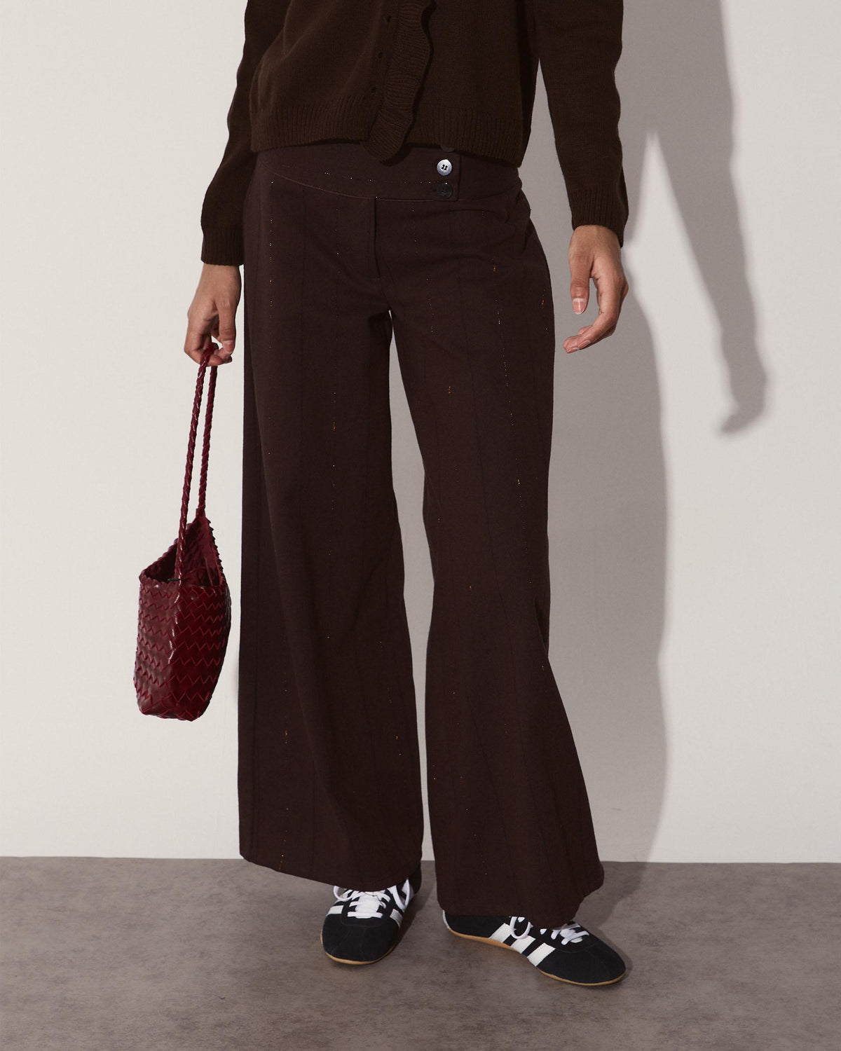 Pantalón Triple Cinturilla Rayas Marrón