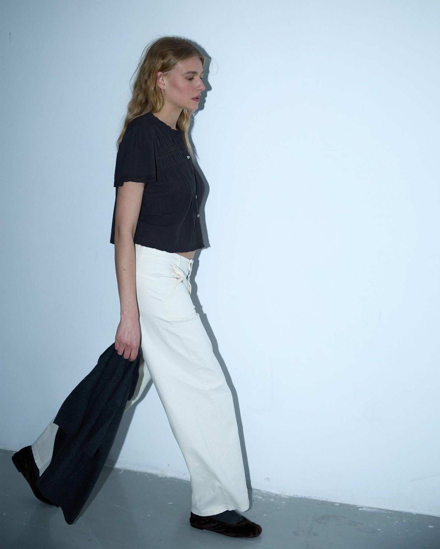 Jeans Costuras Doble Botón Blanco