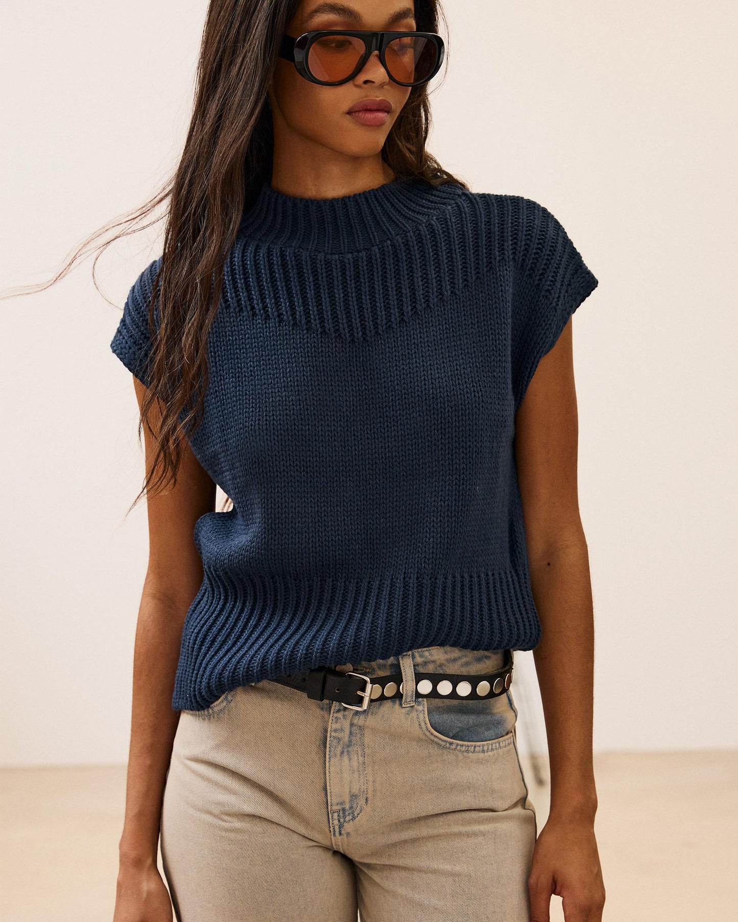 Chaleco Detalles Rib Azul