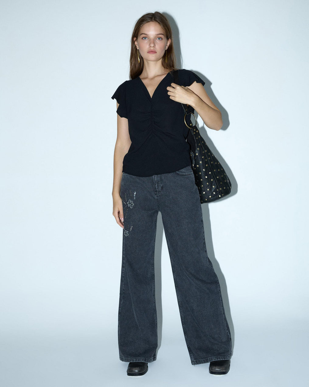 Jeans Bordado Abalorios Negro