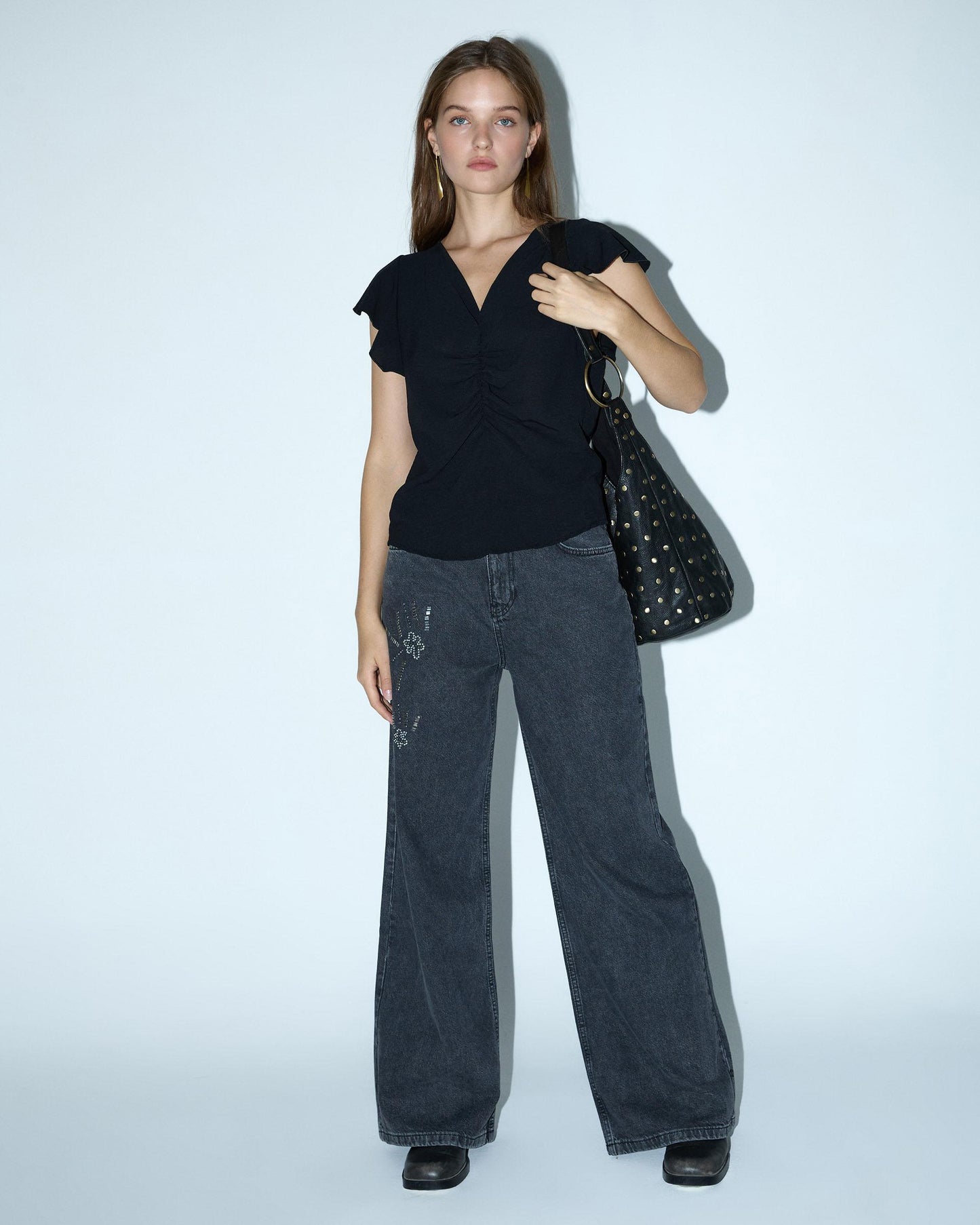 Jeans Bordado Abalorios Negro