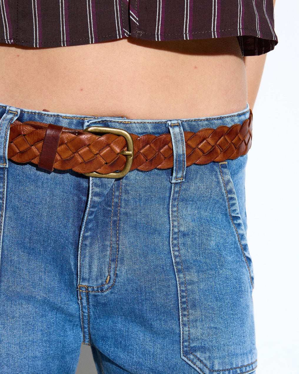 Cinturón Piel Trenzado Marrón