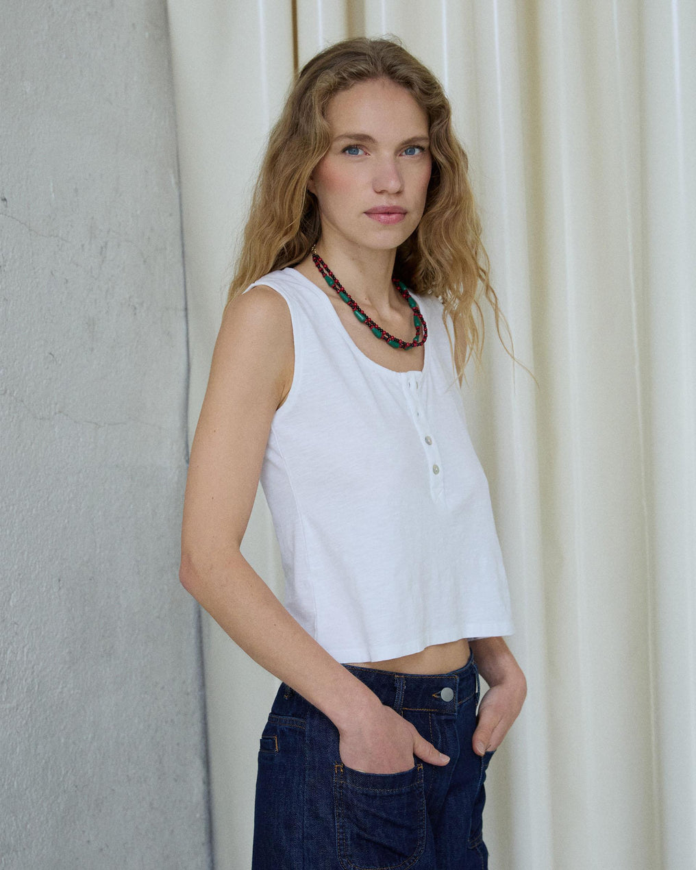 White Button-Up Tank Top