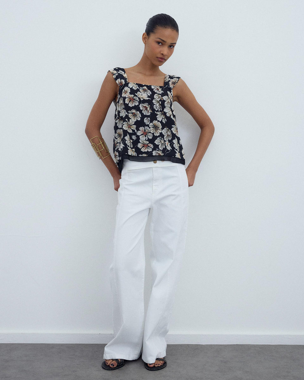 Black Printed Chiffon Cami Top