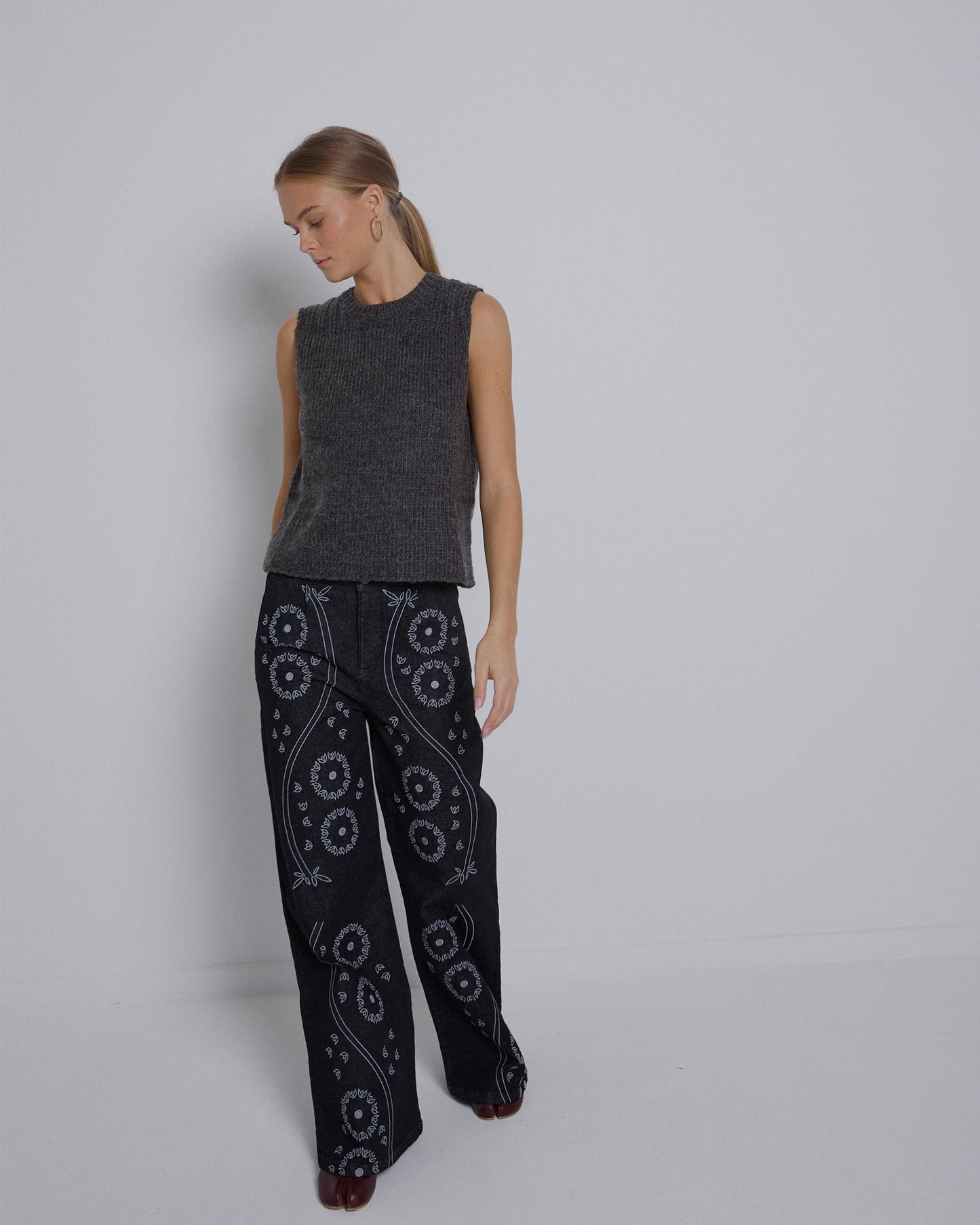 Black Floral Embroidered Jeans