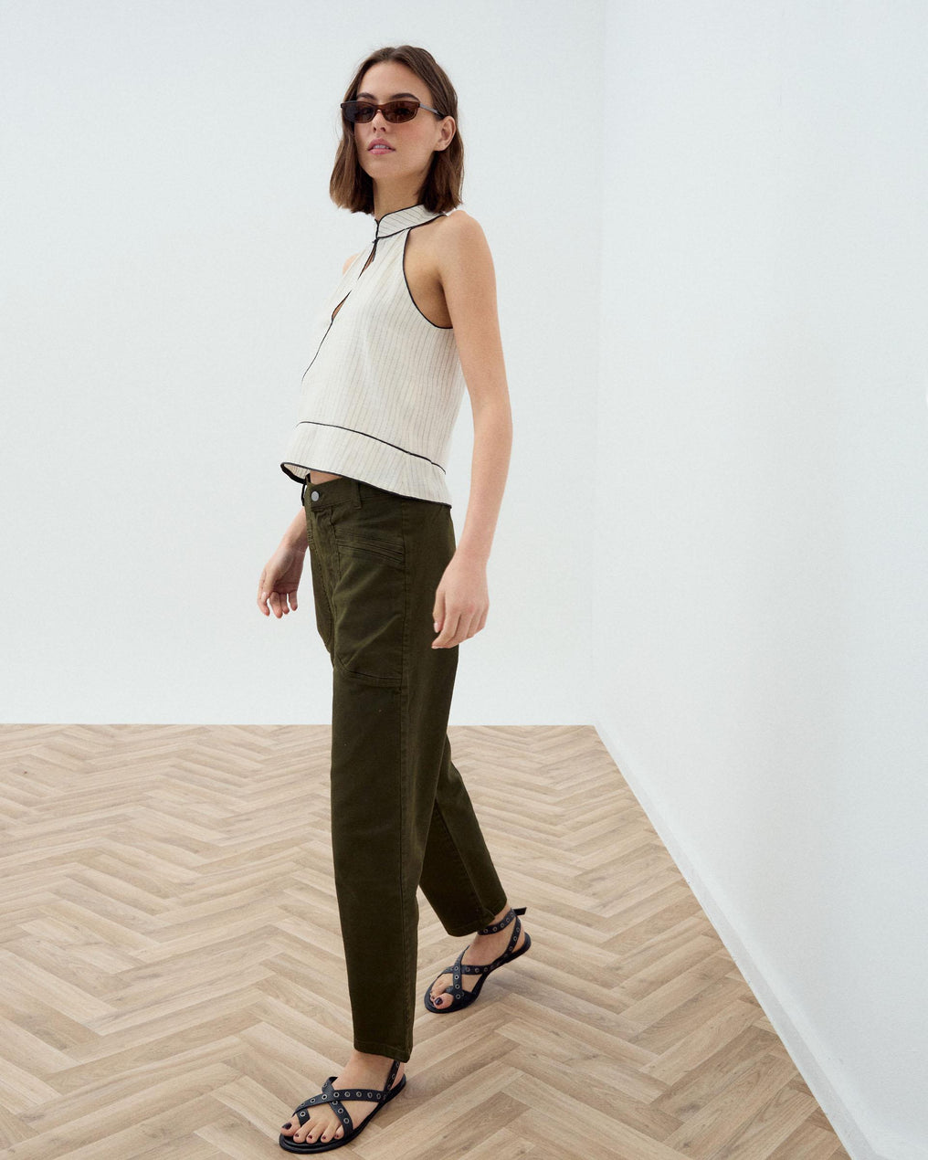 Dark Green Welt Pocket Jeans
