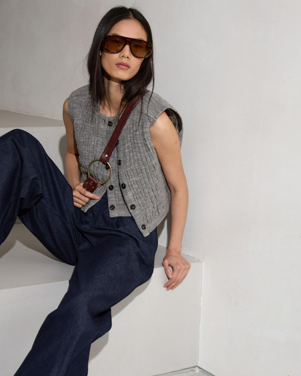 Taupe Herringbone Quilted Vest