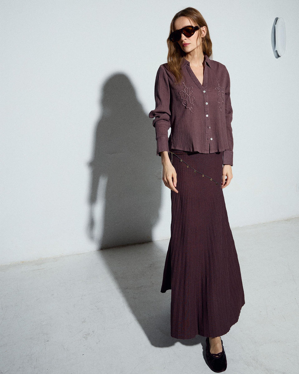 Falda Punto Plisada Marrón