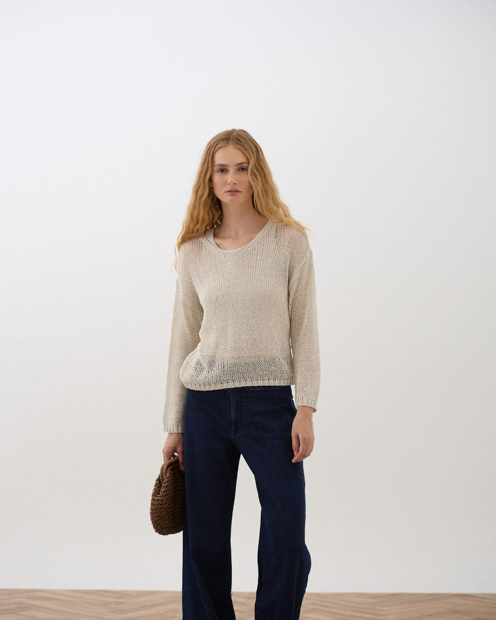 Jersey Calado Cuello Pico Beige
