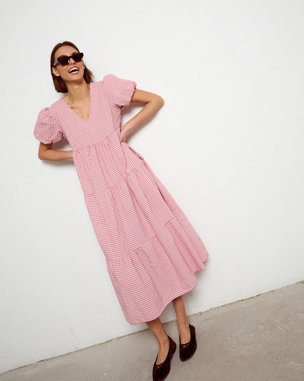 Vestido Comprido com Cortes Rosa