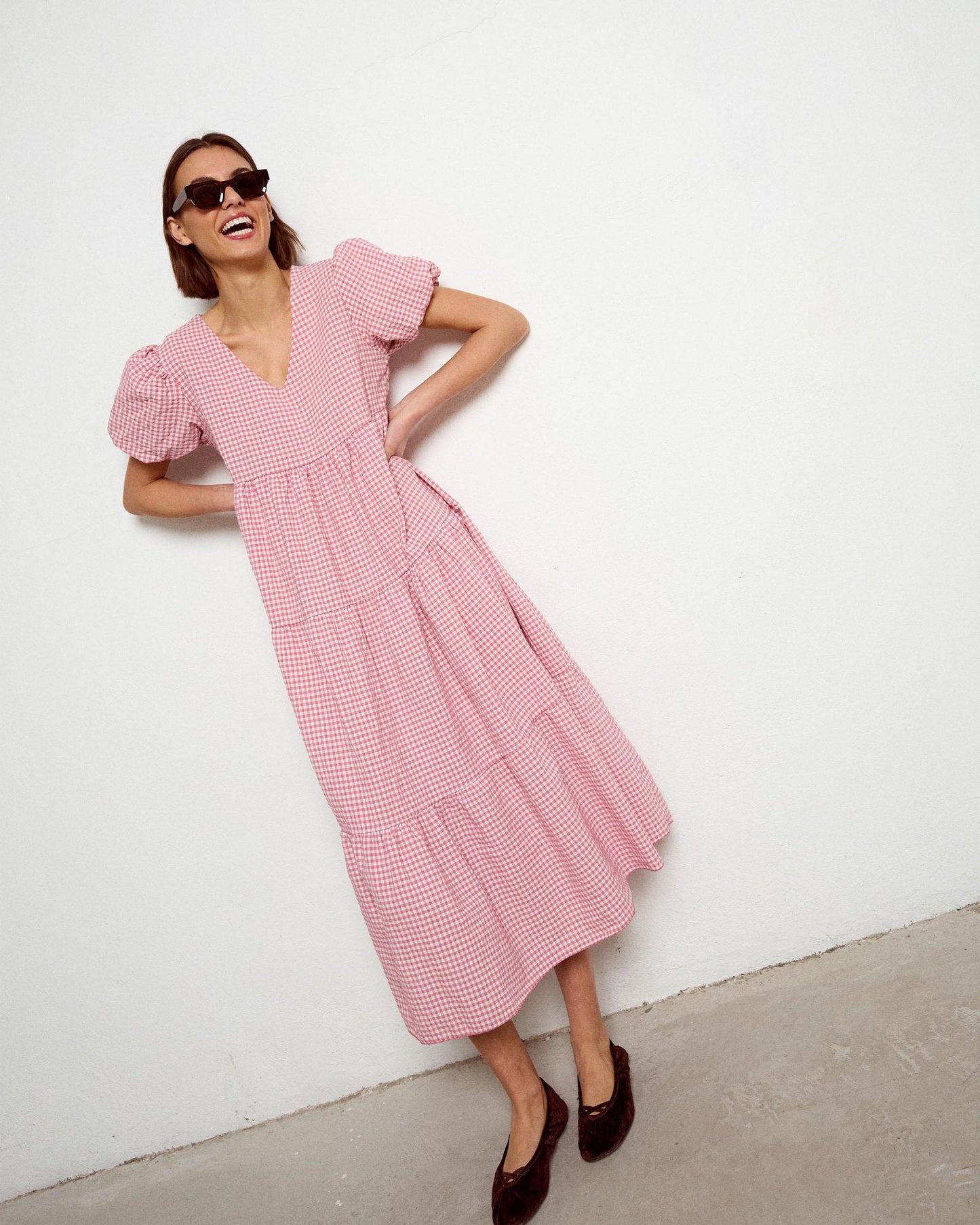 Vestido Comprido com Cortes Rosa