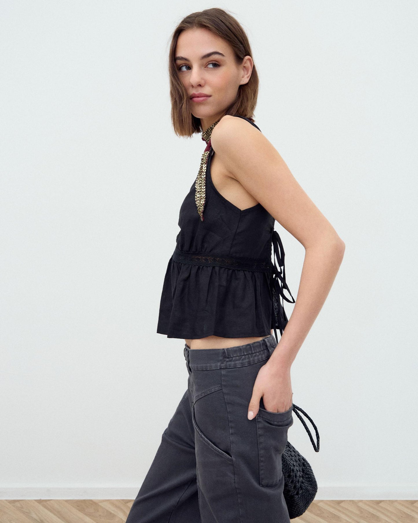 Black Ruffle Lace Top