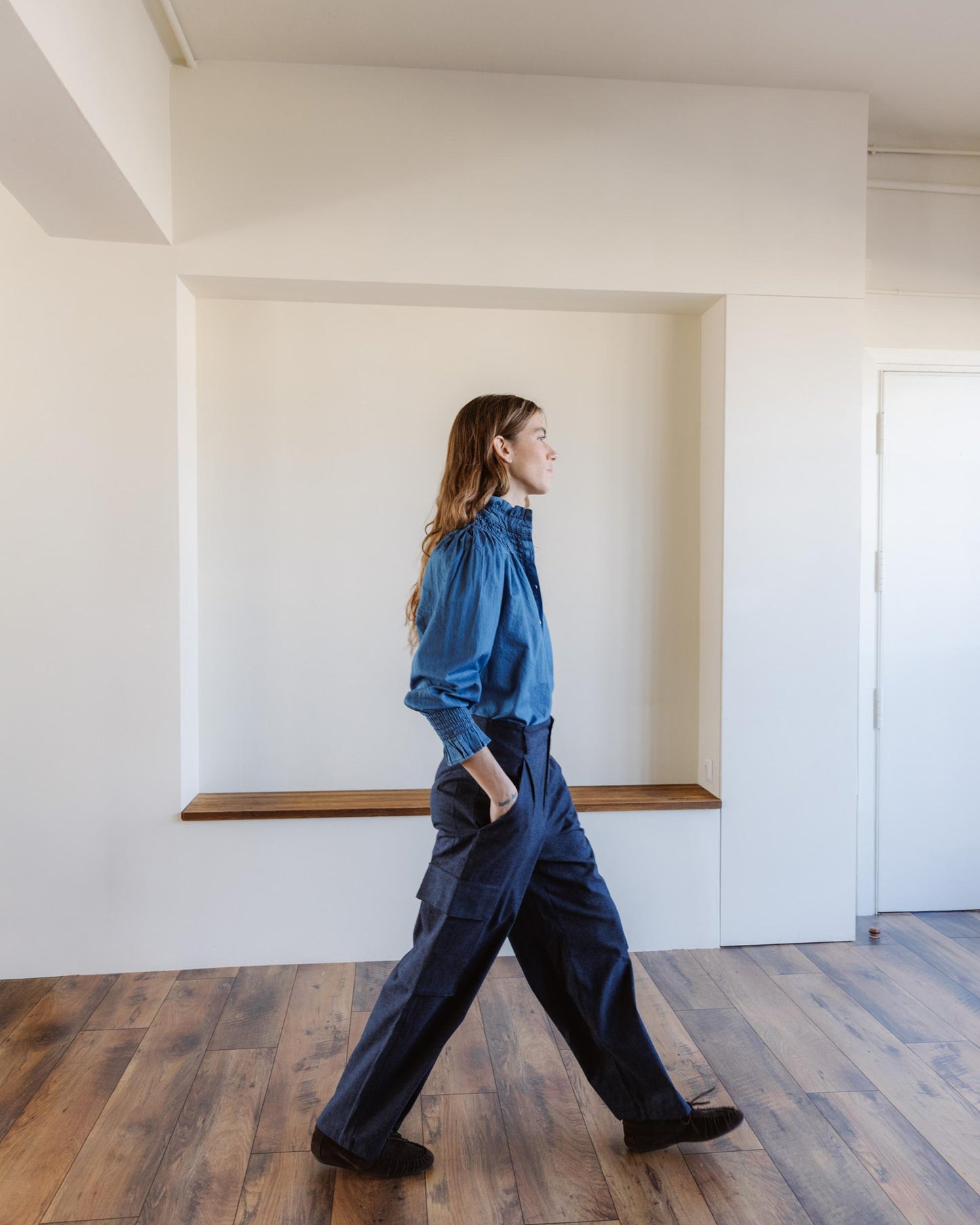 Navy Blue Cargo Trousers with Pleats and Pockets
