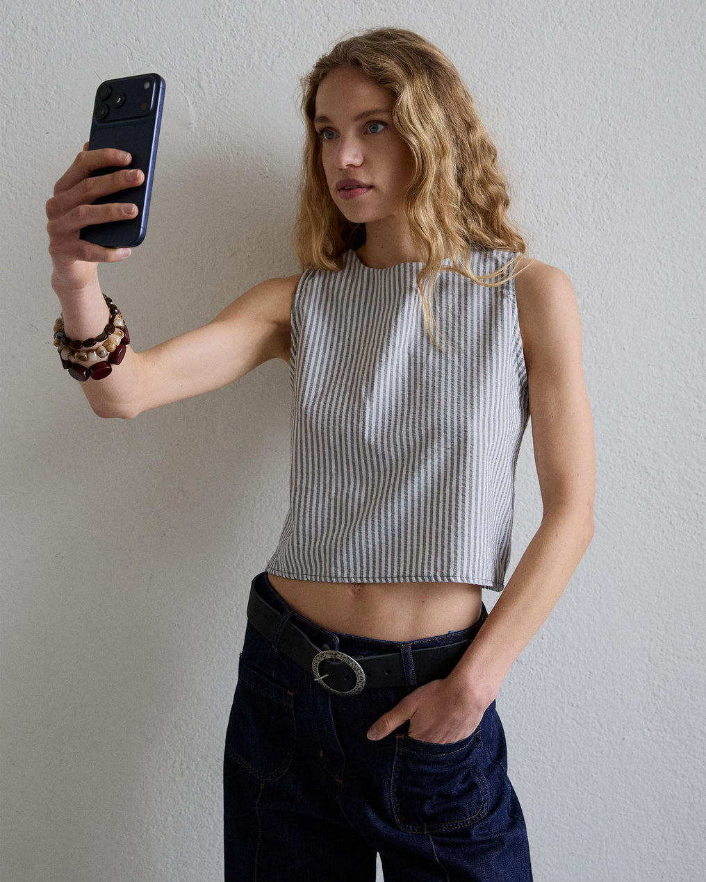Top Rayas Bicolor Gris