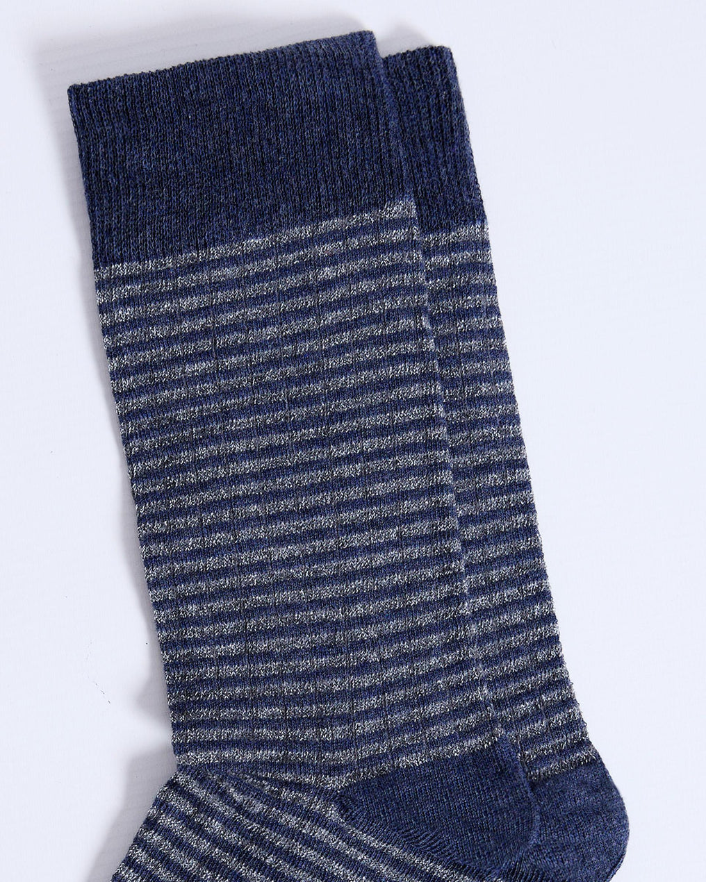 Dark Blue Lurex Striped Mid-Calf Socks