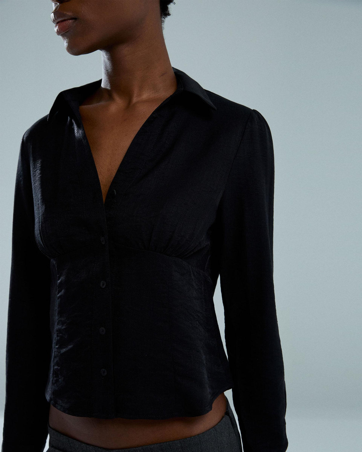 Camisa Botones Pinzas Negro