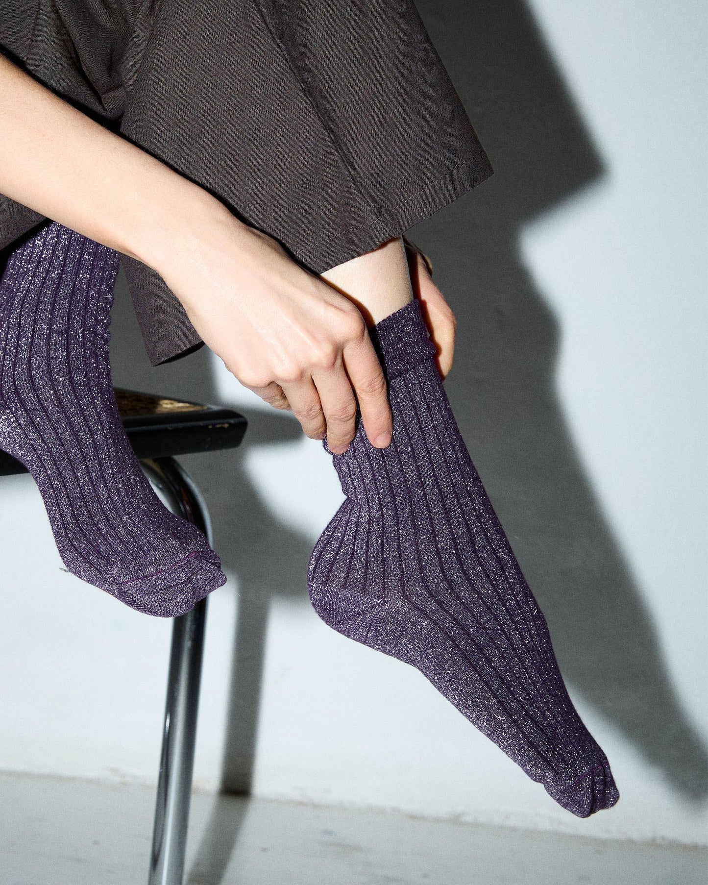 Purple Lurex Mid-Calf Socks