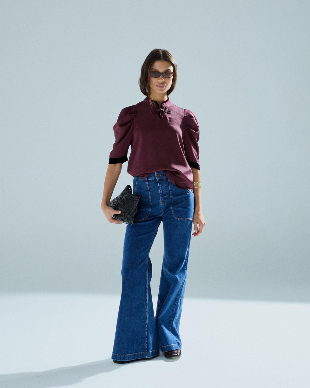 Blusa Alamar Detalle Terciopelo Granate
