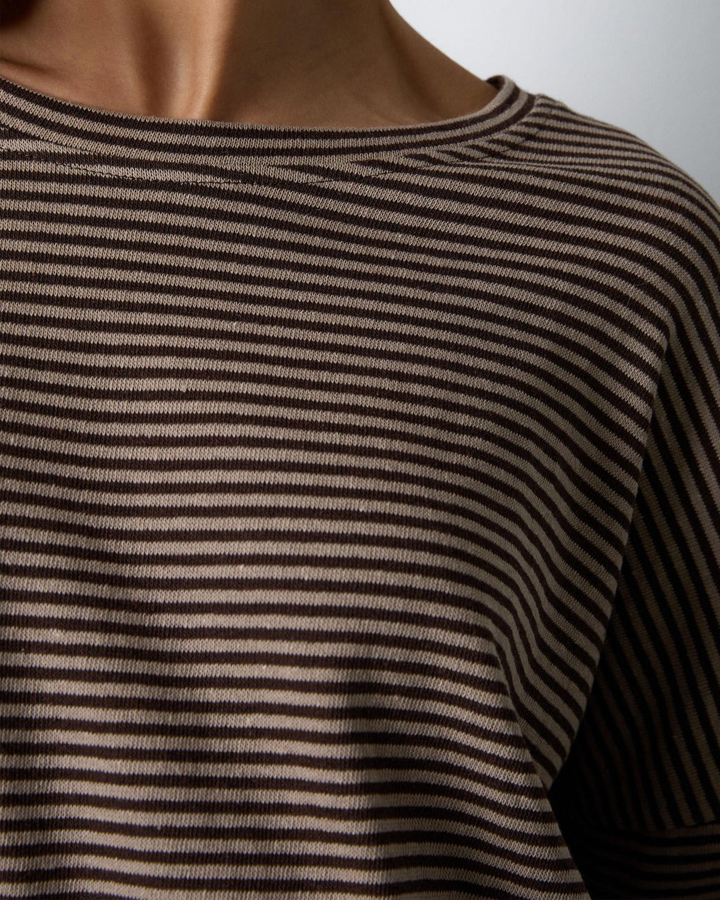 Brown Striped Round Neck T-shirt
