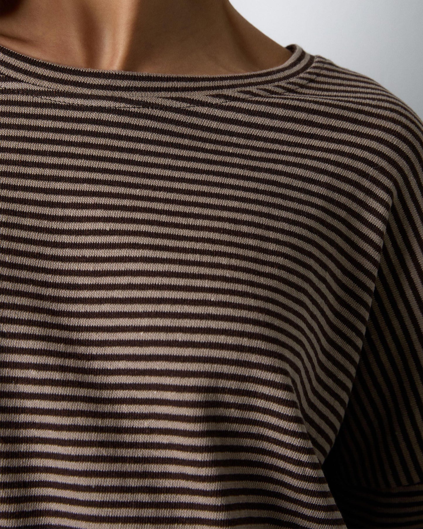 Brown Striped Round Neck T-shirt