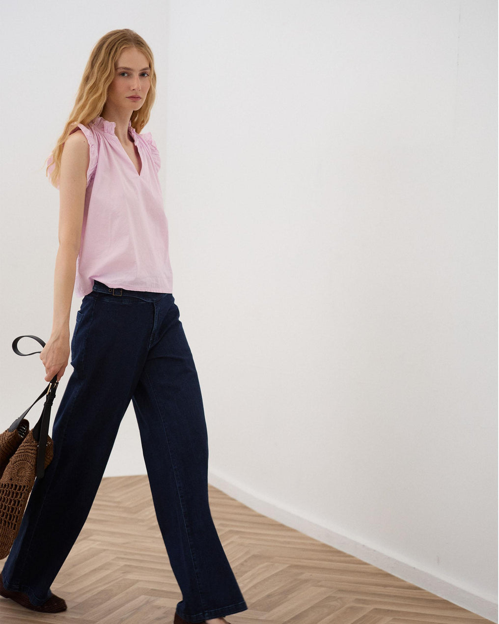 Jeans Ceinture Boucle Latéral Bleu Foncé