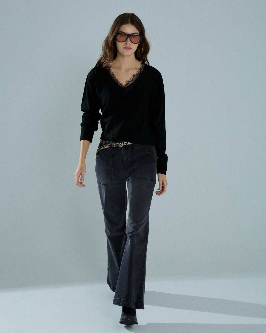 Jersey Escote Encaje Negro