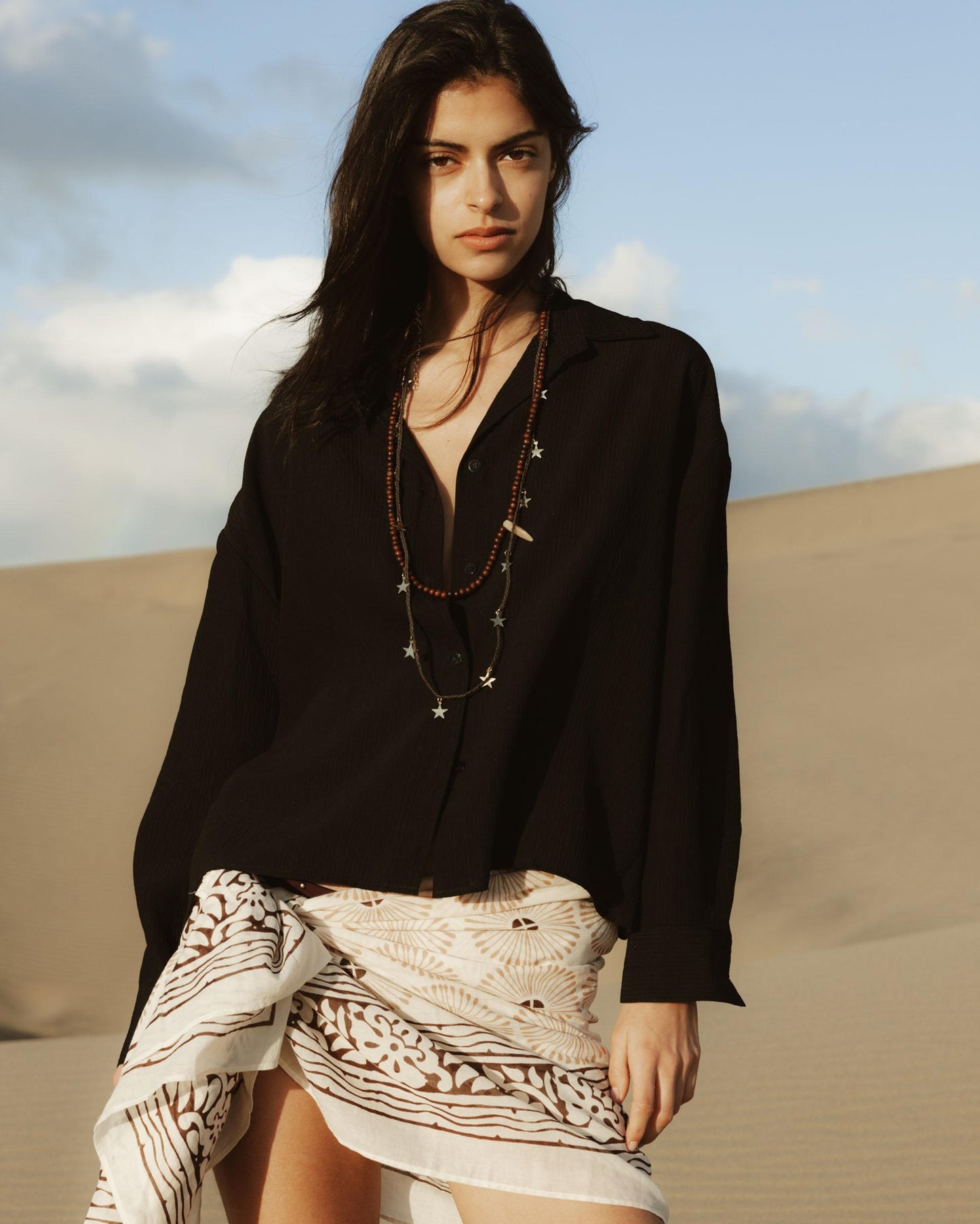 Black Pleated Knit Shirt