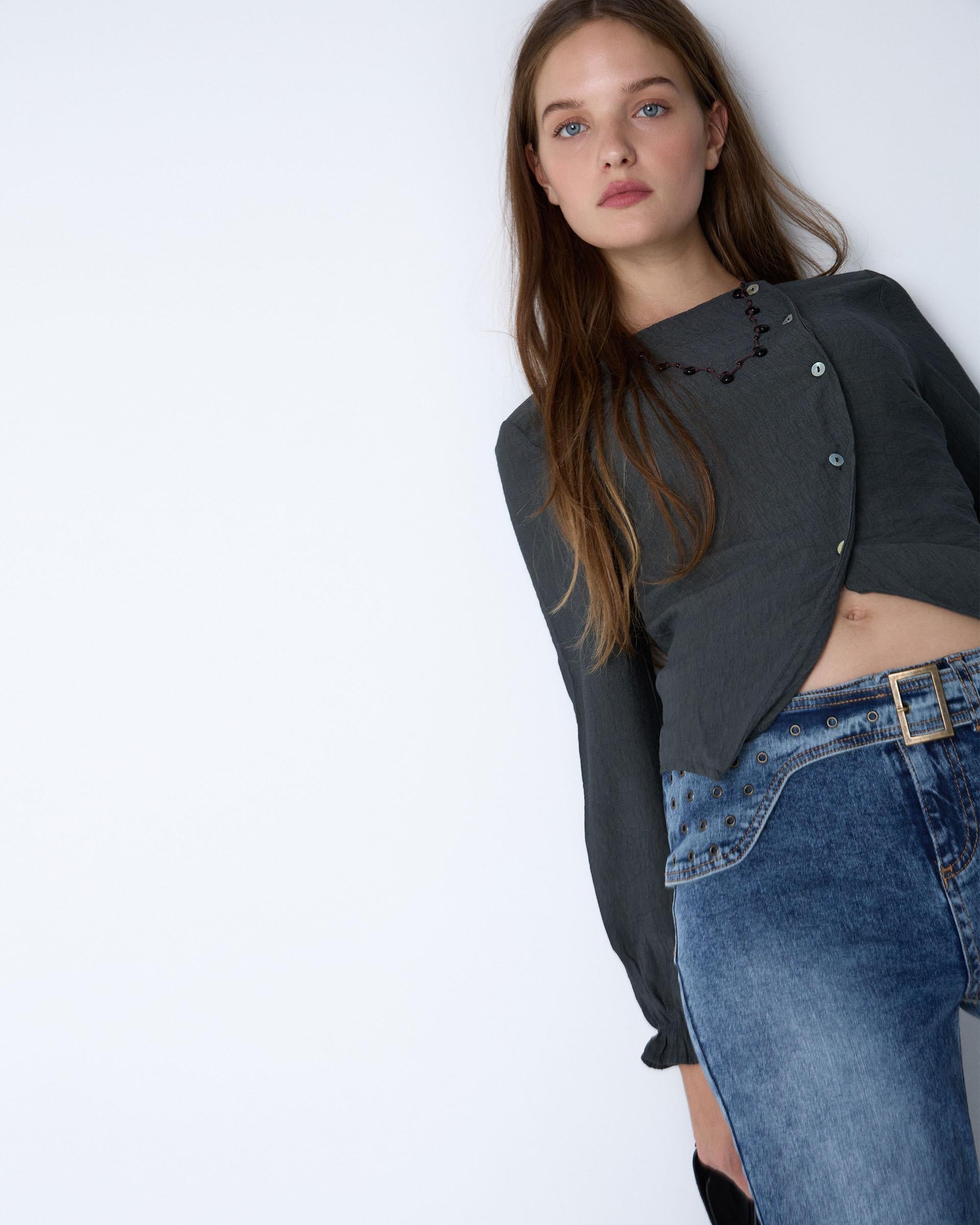 Gray Asymmetric Button Blouse – renatta&go