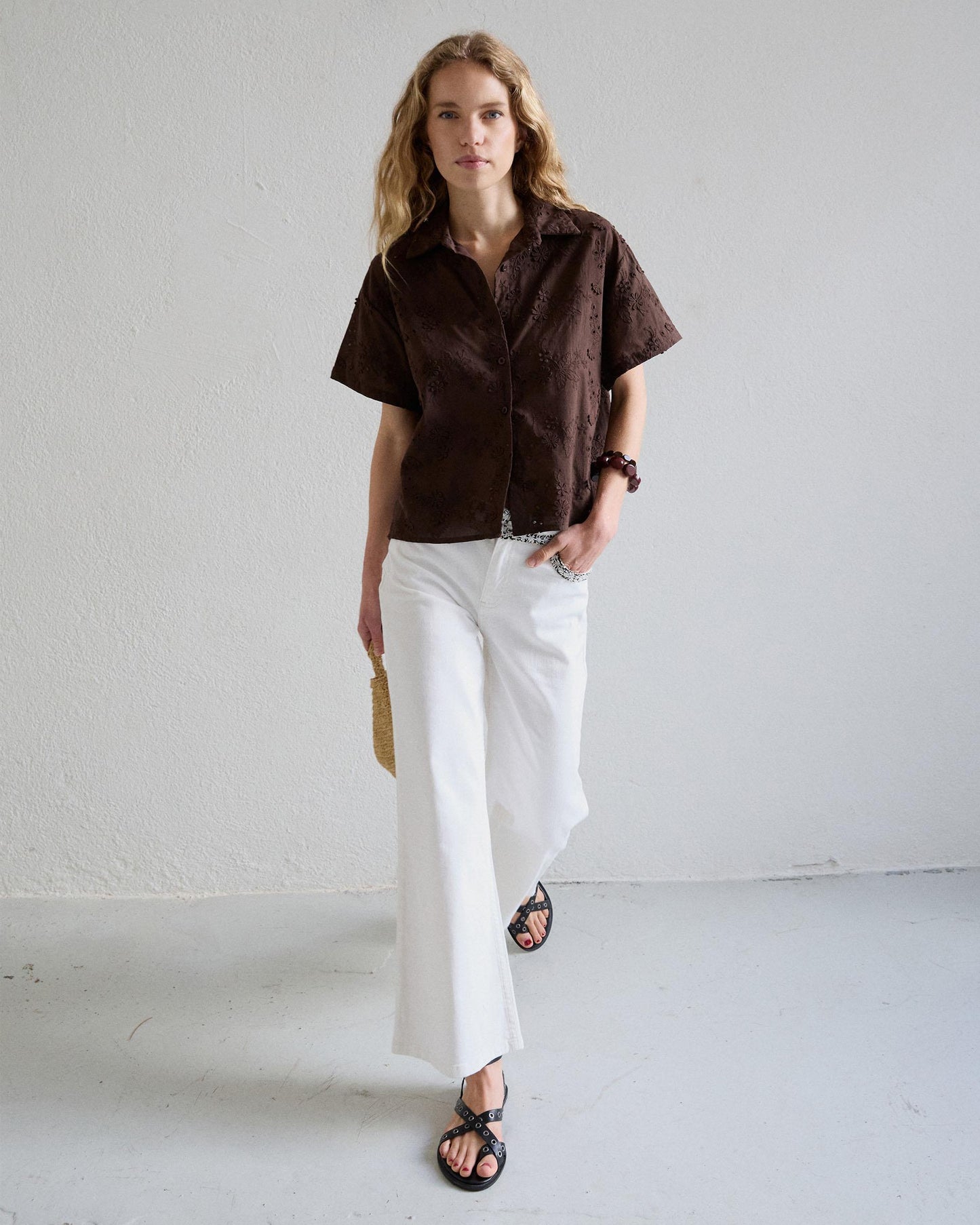 Chemise Manche Courte Ajourés Marron