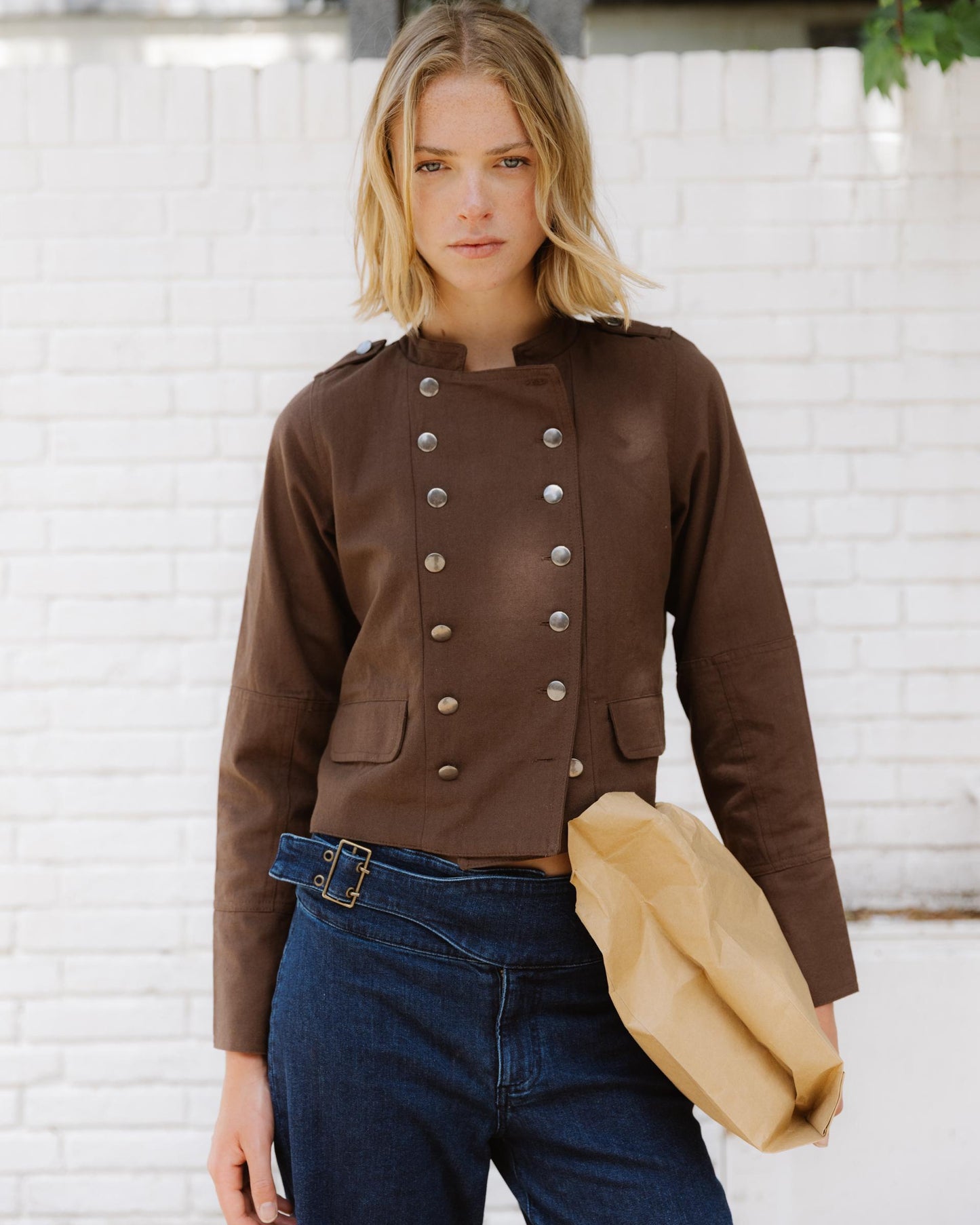 Brown Button Placket Jacket