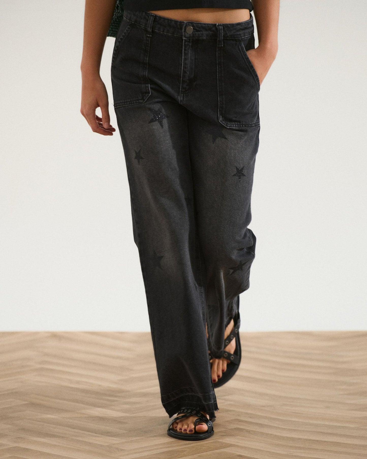Jeans Worker Estrellas Brillos Antracita