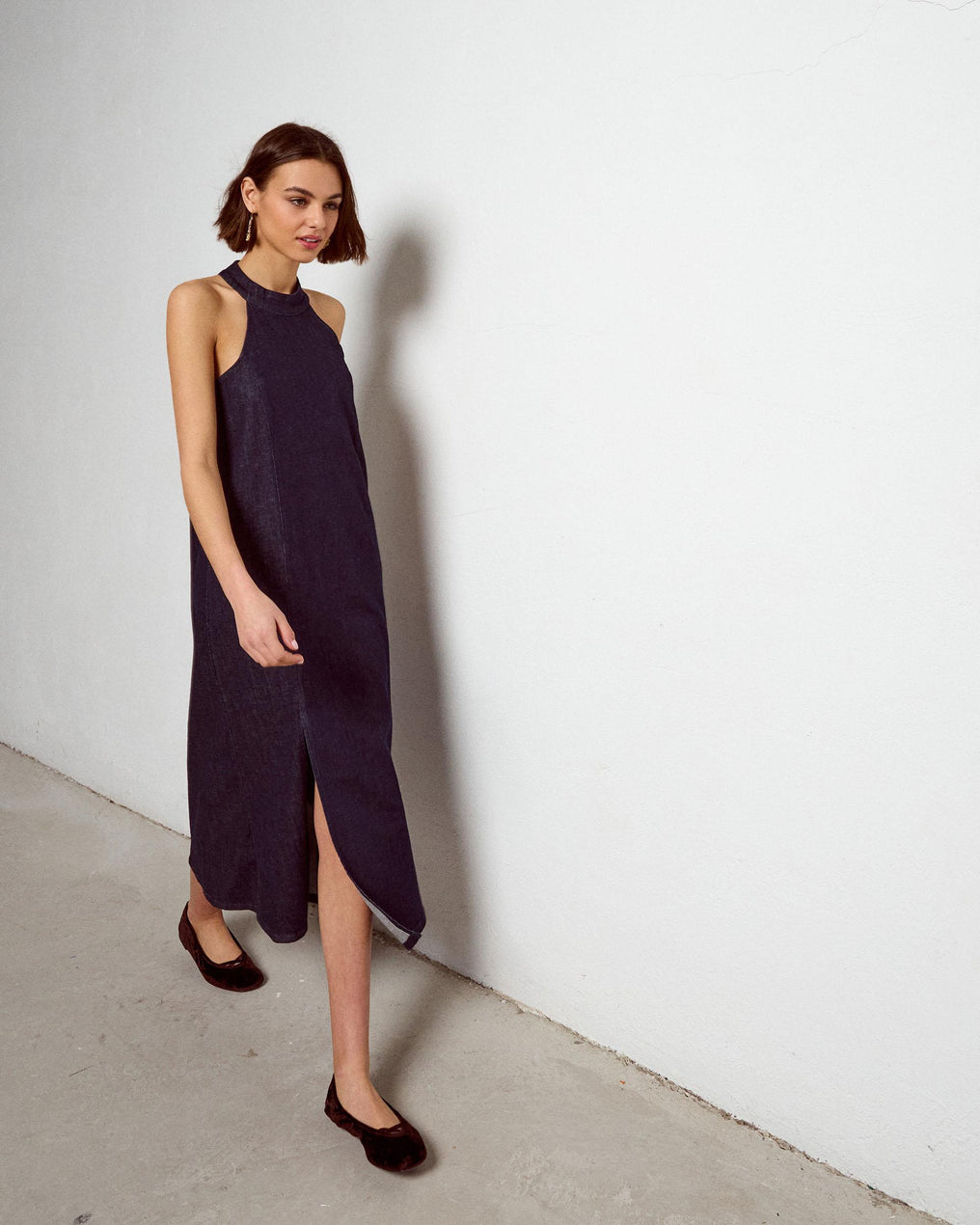 Vestido Halter Denim Azul Oscuro