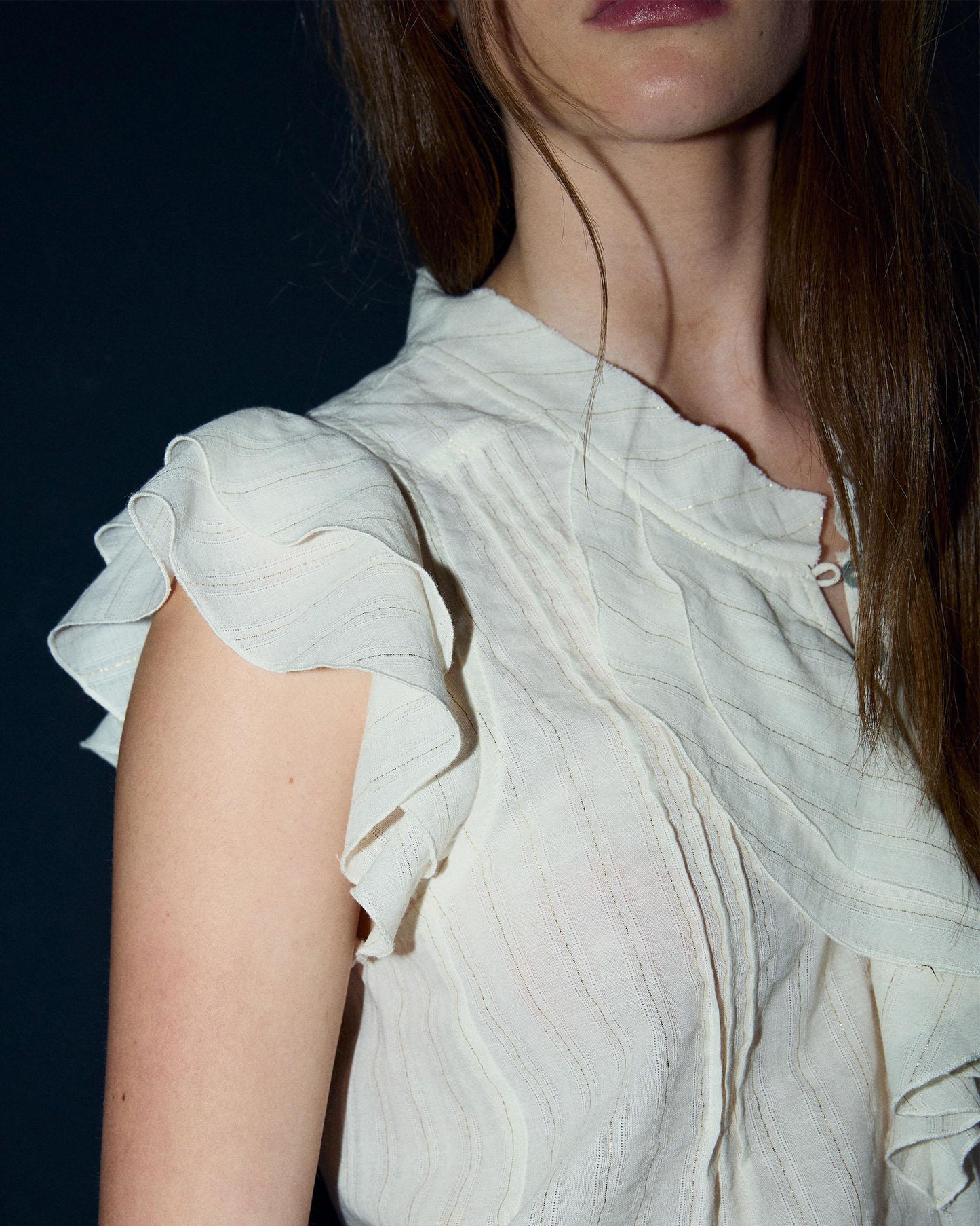 White Lurex Striped Sleeveless Blouse
