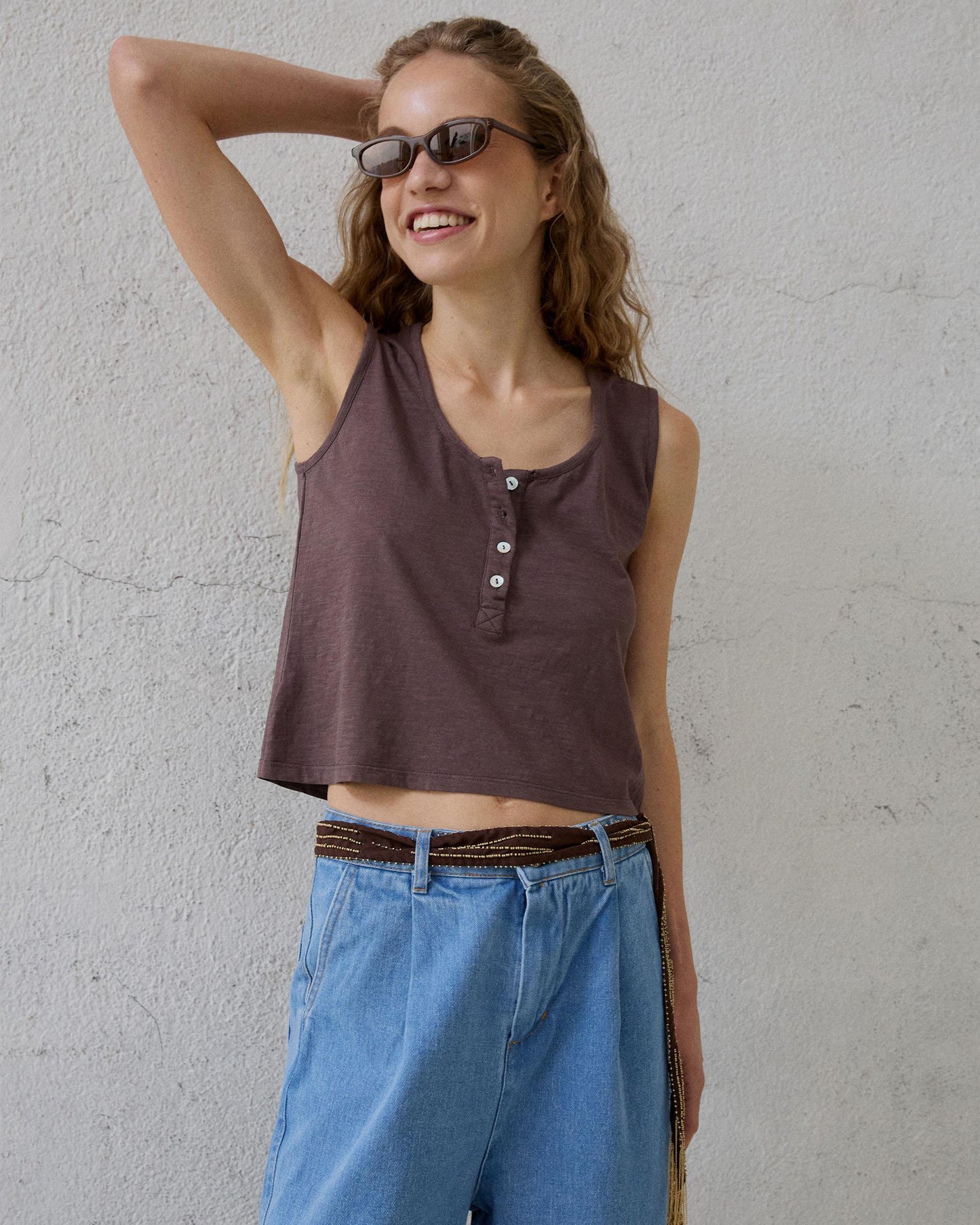 Brown Button Tank Top