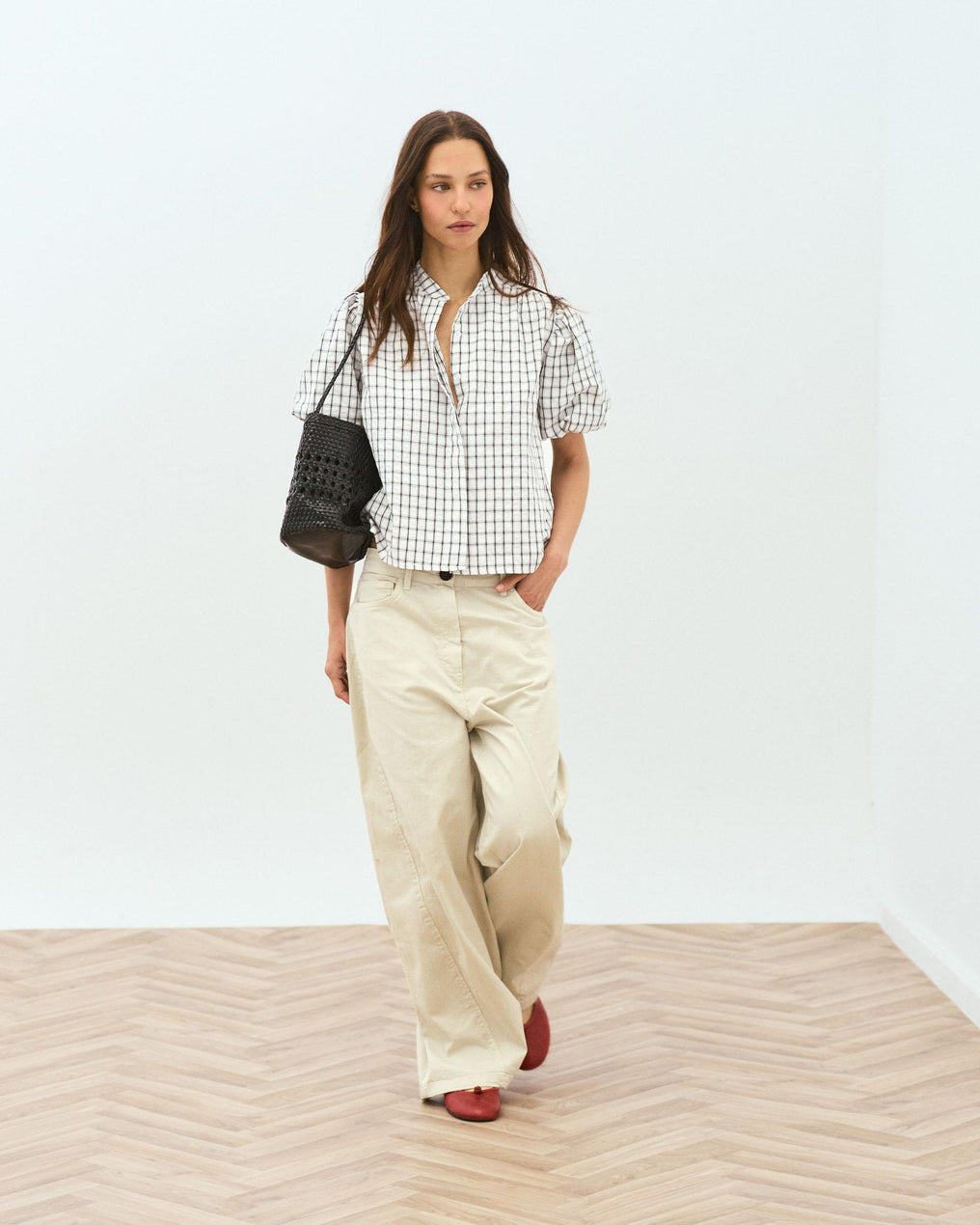 Puff Sleeve Gingham Blouse White
