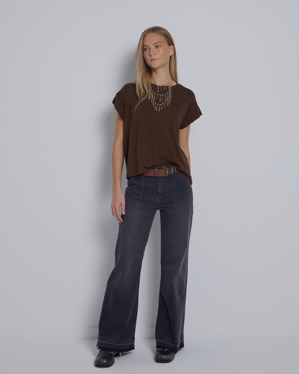 Brown Wide Sleeve T-Shirt