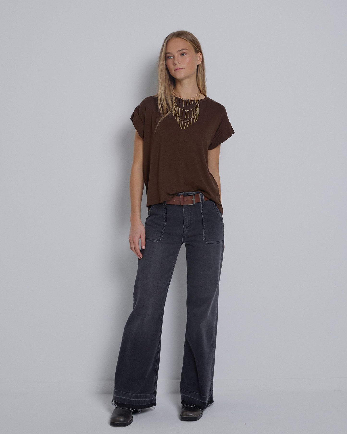 Brown Wide Sleeve T-Shirt