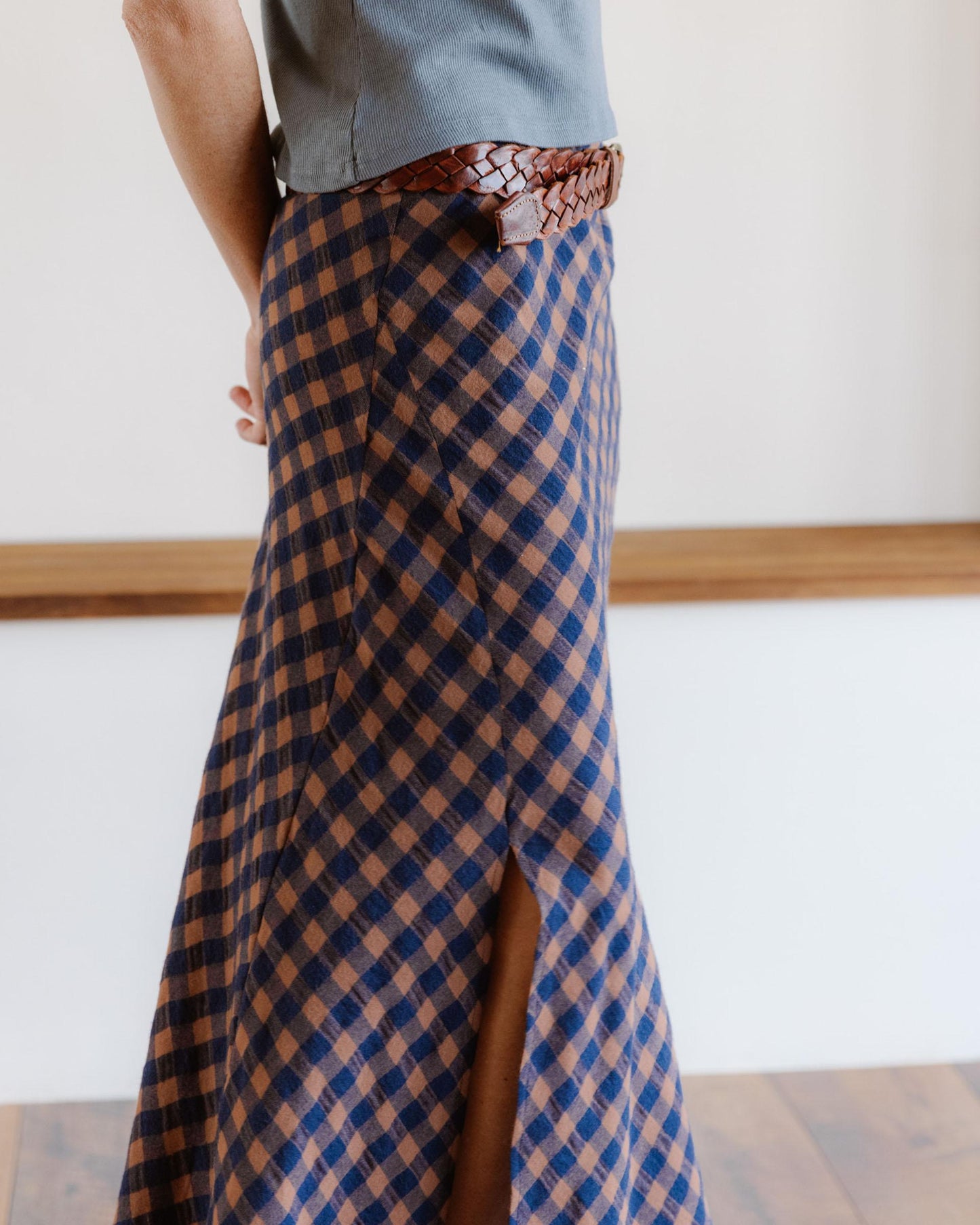 Falda Larga Cuadros Azul Marino