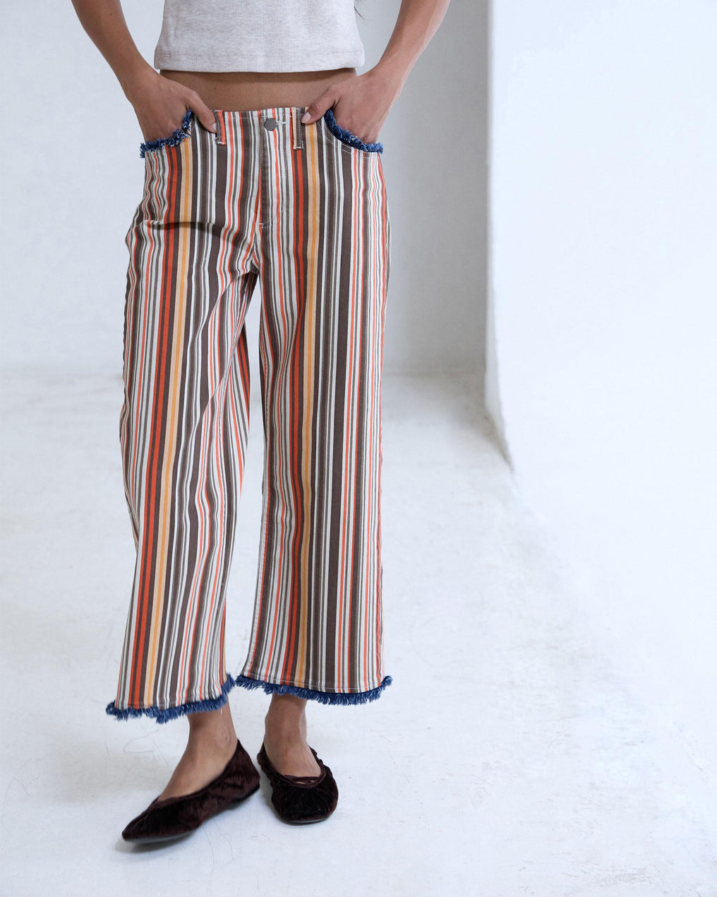 Jeans Effilochés Rayures Multicolore
